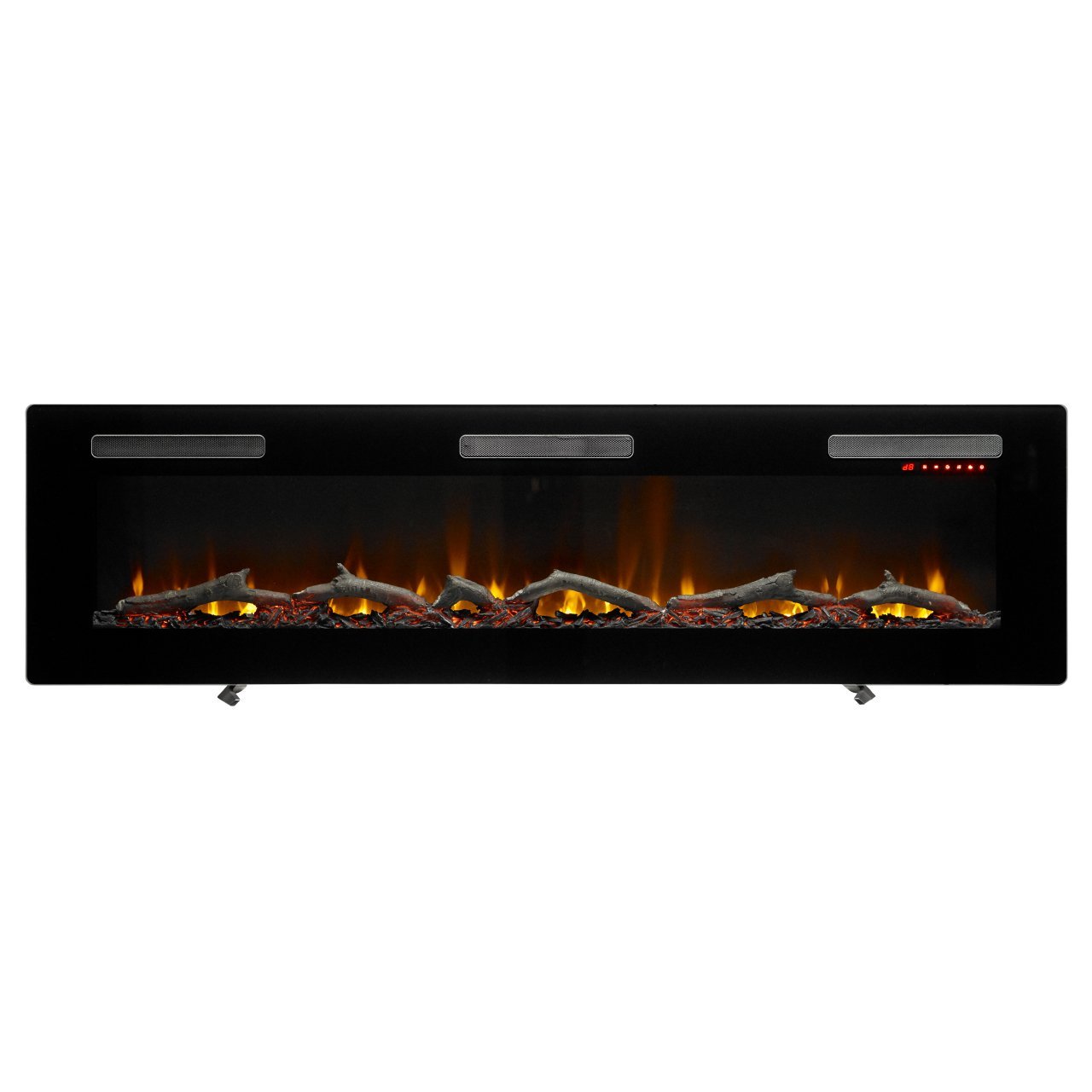 Dimplex Sierra 72" Elektrische haard met realistische vlammen en houtblokken in een zwarte behuizing.