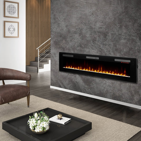 Dimplex Sierra 72" elektrische haard in moderne woonkamer met vlammen
