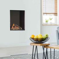 Element4 Sky Small Front ingebouwd in woonkamerwand met brandend vuur