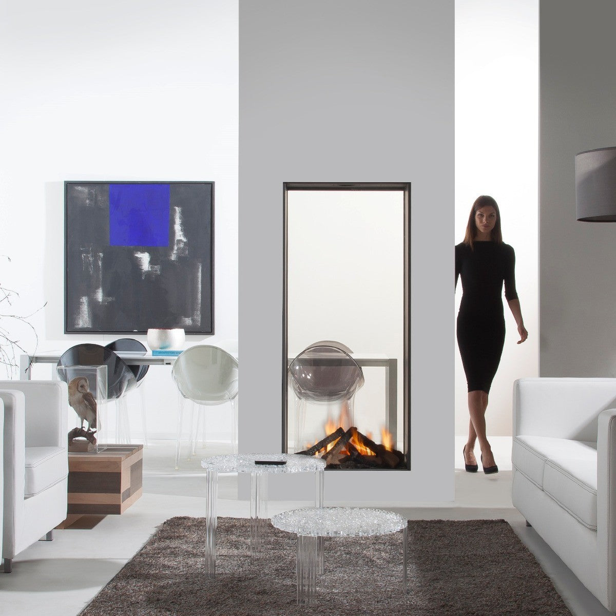 Element4 Sky Large Tunnel in moderne woonkamer met zichtbare vlammen