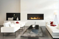 Icon Fires Slimline Firebox 1100 in moderne woonkamer met brandende smalle haard