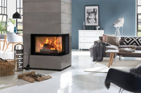 Spartherm Linear Corner 58x39x51 in moderne woonkamer met brandend hoekraam