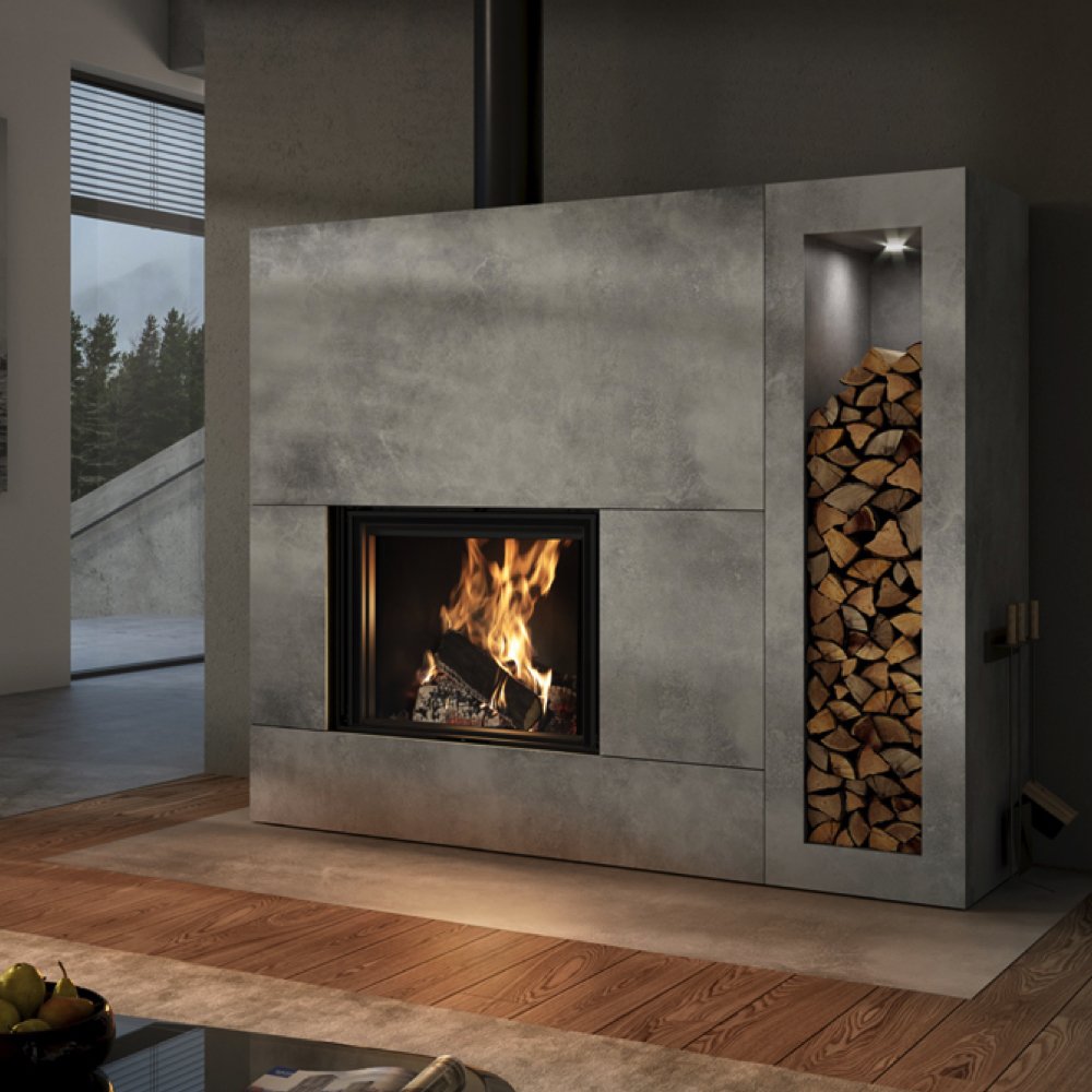 Spartherm Linear Front 60x51 in moderne woonkamer met brandend haardvuur