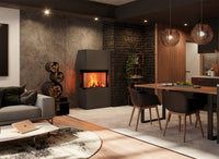 Spartherm Zirkon in moderne woonkamer met brandend vuur