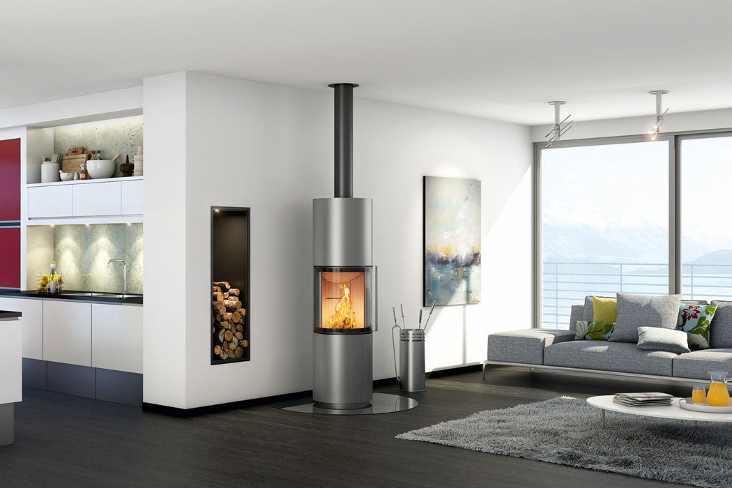 Spartherm Passo L in moderne woonkamer met brandend vuur