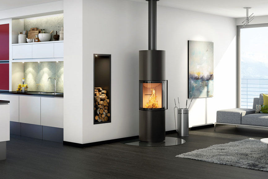 Spartherm Passo L in moderne woonkamer met brandend vuur