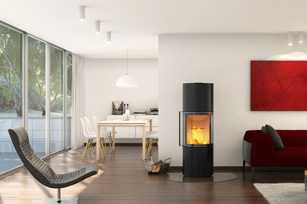 Spartherm Passo S in moderne woonkamer met brandend vuur