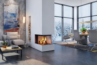 Spartherm Premium Triple 50x74x50 in moderne woonkamer met hoekhaard en winterzicht