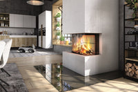 Spartherm Premium Triple 80x41x50 in moderne woonkamer met brandend haardvuur