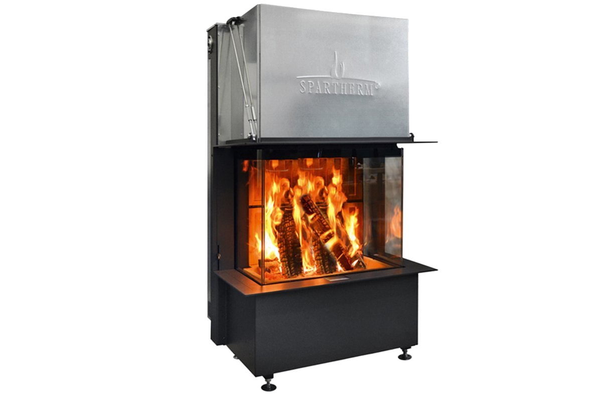 Spartherm Premium Triple 80x41x50 haard met brandend vuur op witte achtergrond