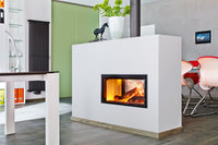 Spartherm Linear Tunnel 73x37 haard in moderne woonkamer met brandend vuur