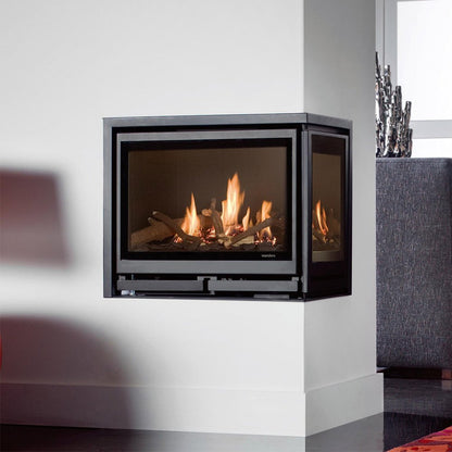 Wanders Square 60 Hoek inzet gas in strakke woonkamer, ingebouwd in hoekwand