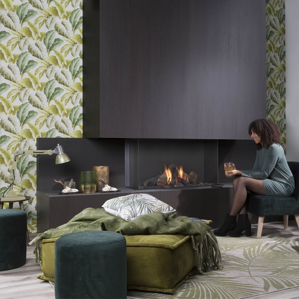 Element4 Summum 100 3/S gashaard in moderne woonkamer met brandend vuur