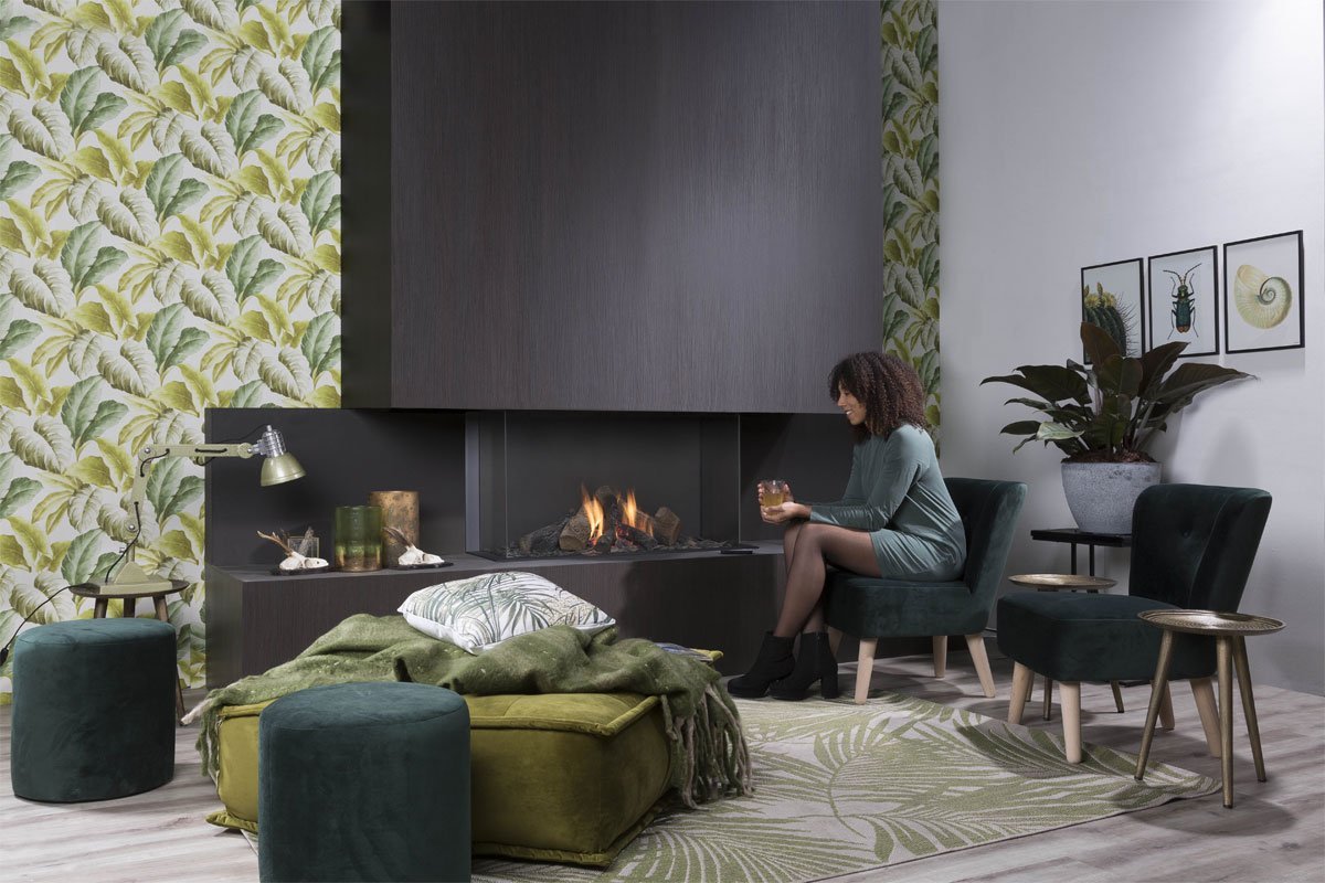 Element4 Summum 100 3/S driezijdige gashaard in moderne woonkamer