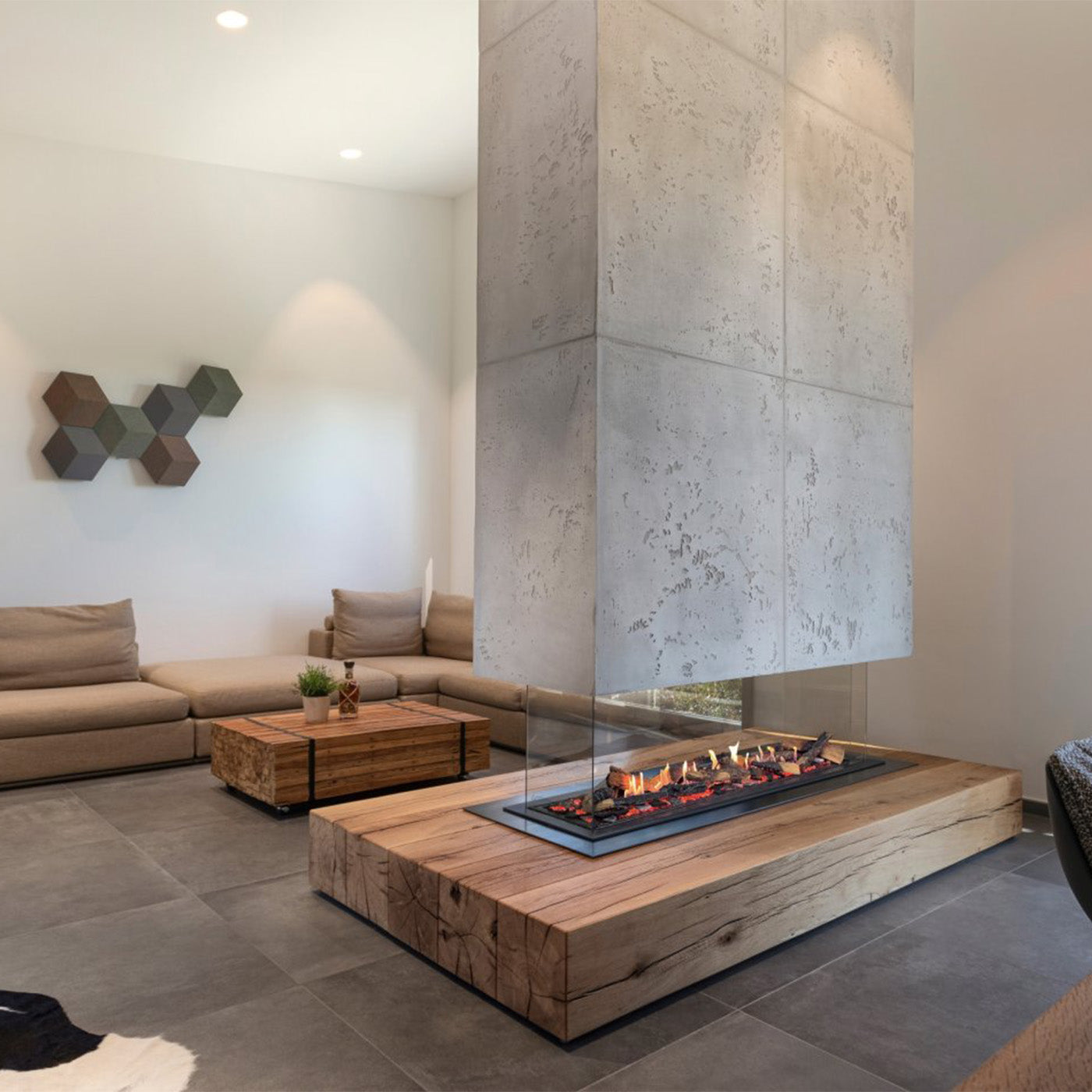 Element4 Summum 140 4-zijdig Bio in moderne woonkamer met vierzijdige haard