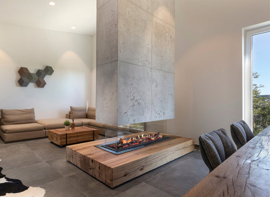 Element4 Summum 140 4-zijdig Bio in moderne woonkamer met zwevende haard