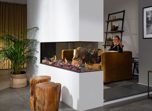 Element4 Summum 140 Roomdivider Bio in moderne woonkamer met vlammen