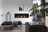 Element4 Summum 140 front in moderne woonkamer met brandend haardvuur