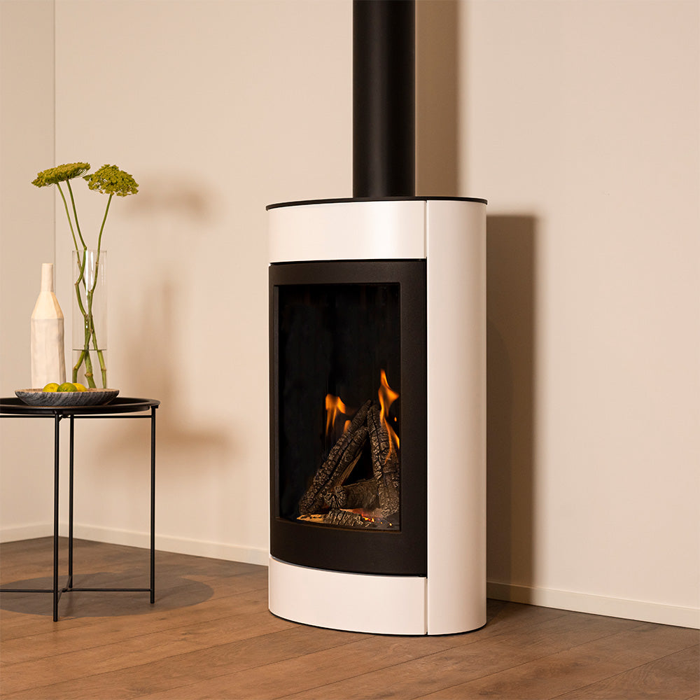 Wanders Tali gaskachel in moderne woonkamer met zichtbaar vuur