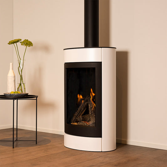 Wanders Tali gaskachel in moderne woonkamer met zichtbaar vuur