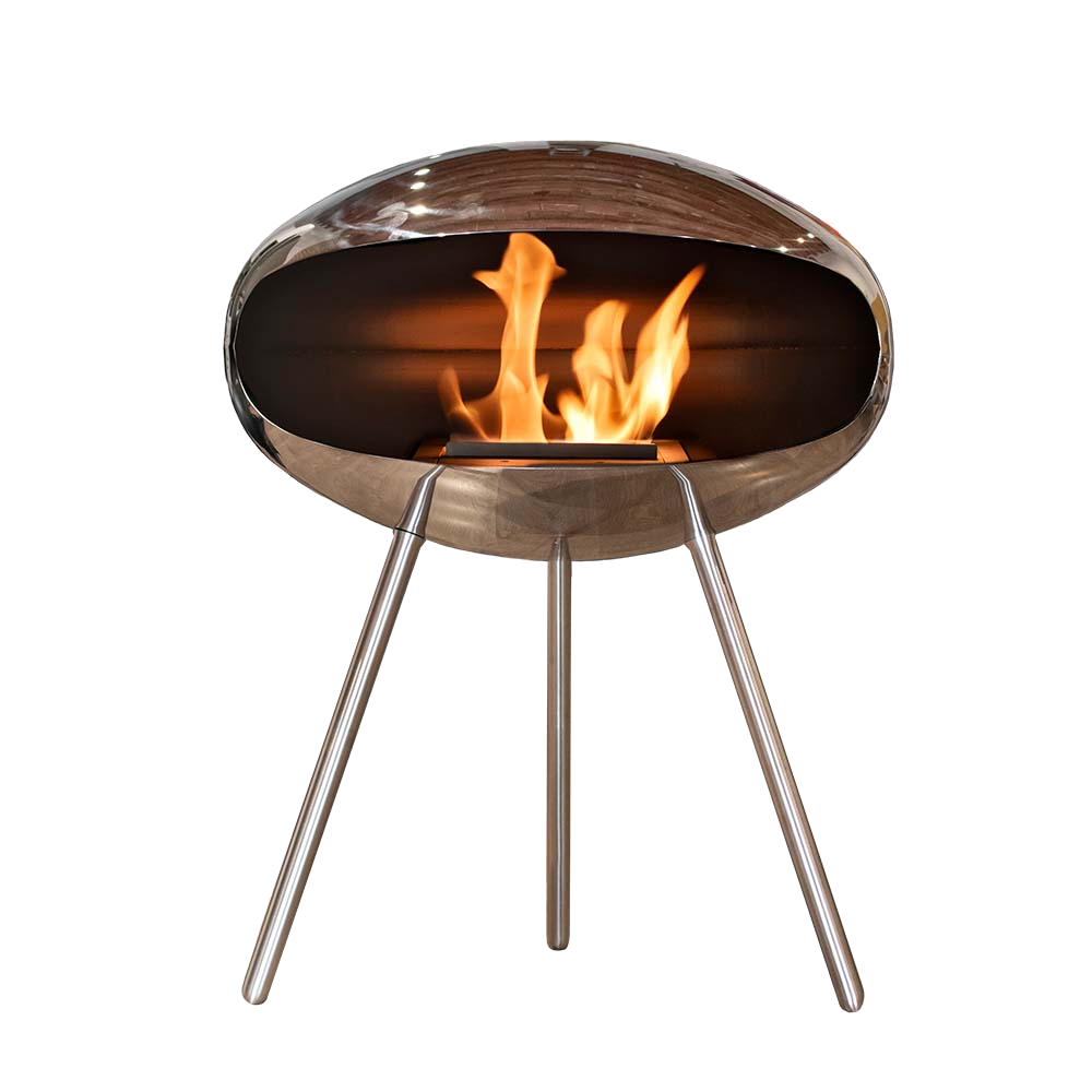 Cocoon Fires Terra RVS met open vlam op witte achtergrond