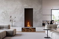 Element4 Sky Large Front Bio ingebouwd in moderne woonkamer met brandende vlam