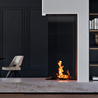 Element4 Sky Large Roomdivider Bio in moderne woonkamer met brandend haardvuur