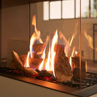 Trimline Fires 83 Room Divider met brandende houtblokken en vlammen