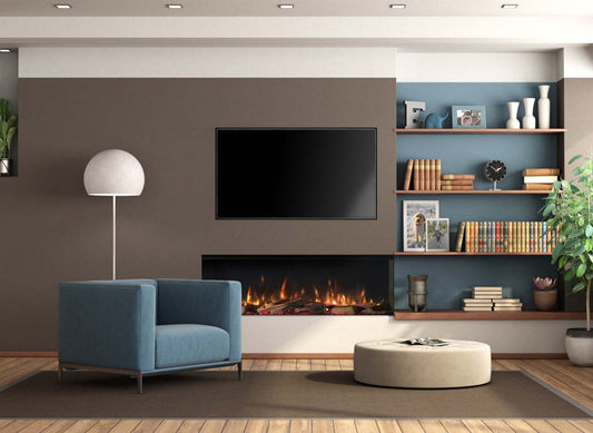 Trimline Fires 130E Solus in moderne woonkamer met ingebouwde haard
