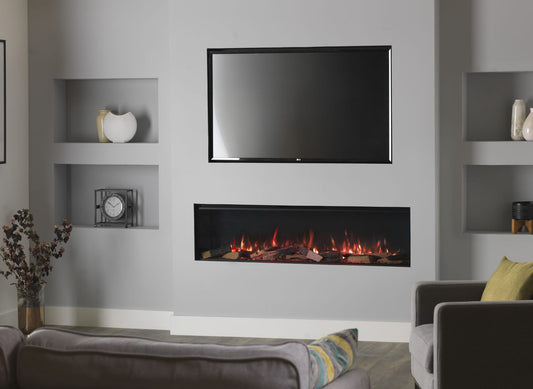 Trimline Fires 150E Solus in moderne woonkamer met ingebouwde haard