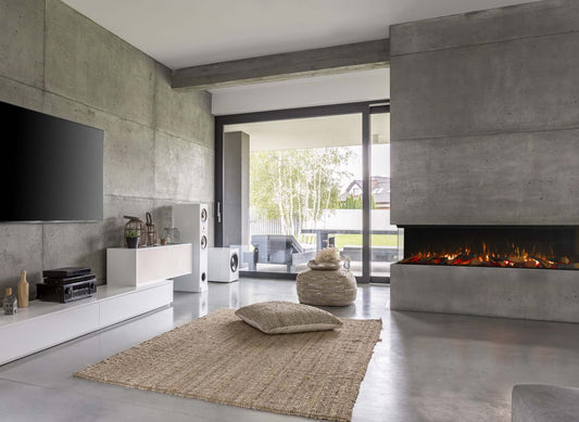 Trimline Fires 180E Solus in moderne woonkamer met ingebouwde haard