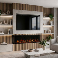 Trimline Fires 130E Solus Plus in een moderne woonkamer, ingebouwd onder een televisiescherm.