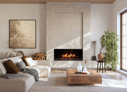 Trimline Fires iX10 Solus gashaard in moderne woonkamer met vlammen