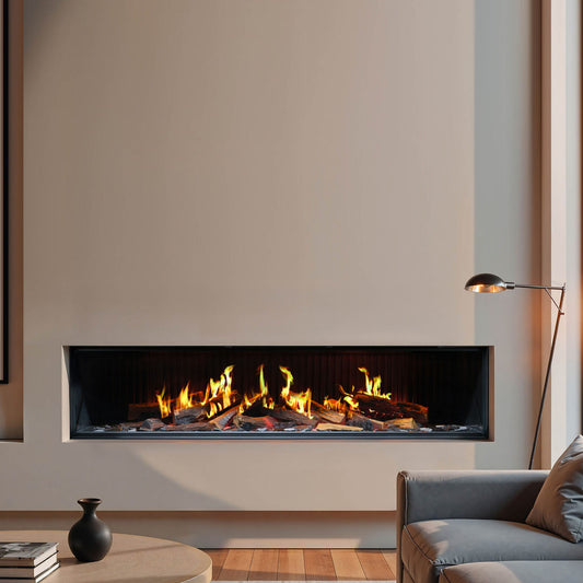 Trimline Fires iX18 Solus ingebouwde haard in moderne woonkamer