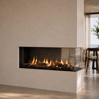 Trimline Fires 120 3/4 Room Divider ingebouwde haard met vlammen als roomdivider in modern interieur