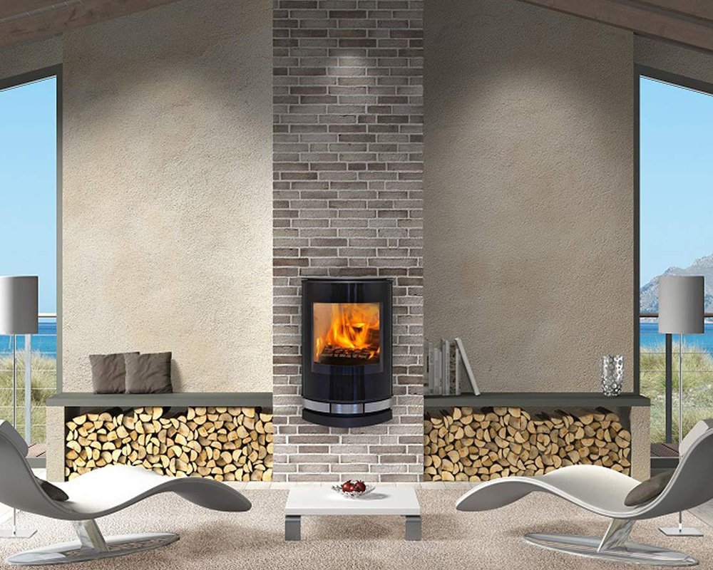 Jydepejsen Elegance Classic Wall in moderne woonkamer met brandend vuur