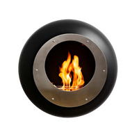 Cocoon Fires Vellum zwart, ronde haard met zichtbare vlammen