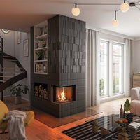 Spartherm Premium Corner 58x39x51 ingebouwd in een moderne woonkamer