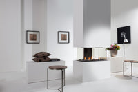 Wanders Danta 800 vijfzijdig in minimalistische woonkamer met vlammen