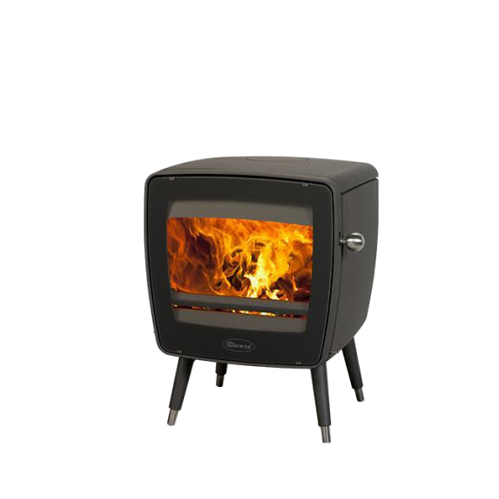 Dovre Vintage 35 houtkachel met zichtbare vlammen op witte achtergrond