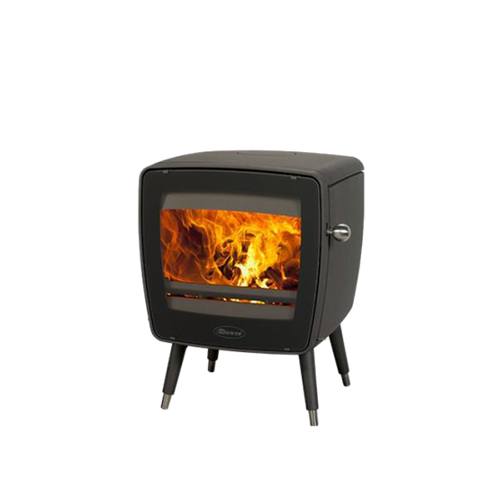 Dovre Vintage 35 houtkachel met zichtbare vlammen op witte achtergrond
