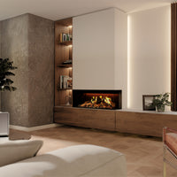 DRU Virtuo 100/2 Evolve ingebouwd in moderne woonkamer met vlammen