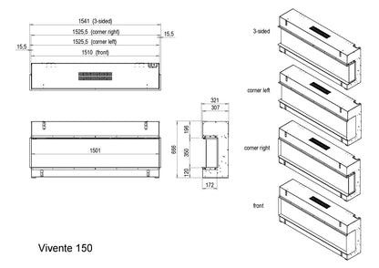 Dimplex Vivente Plus 150 technische maatvoeringstekening