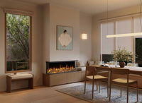 Element4 Volta 125 inbouwhaard met brandend vuur in een moderne woonkamer