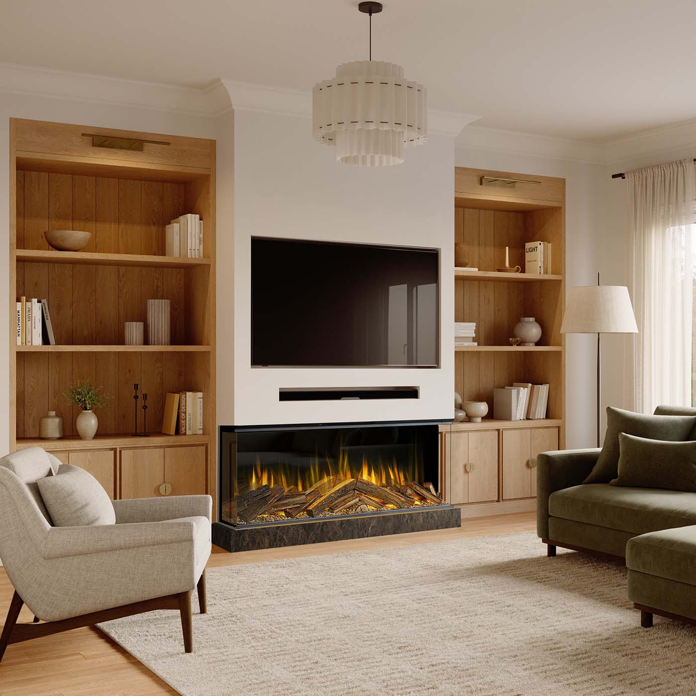 Element4 Volta 150H elektrische haard met vlambeeld in een moderne woonkamer