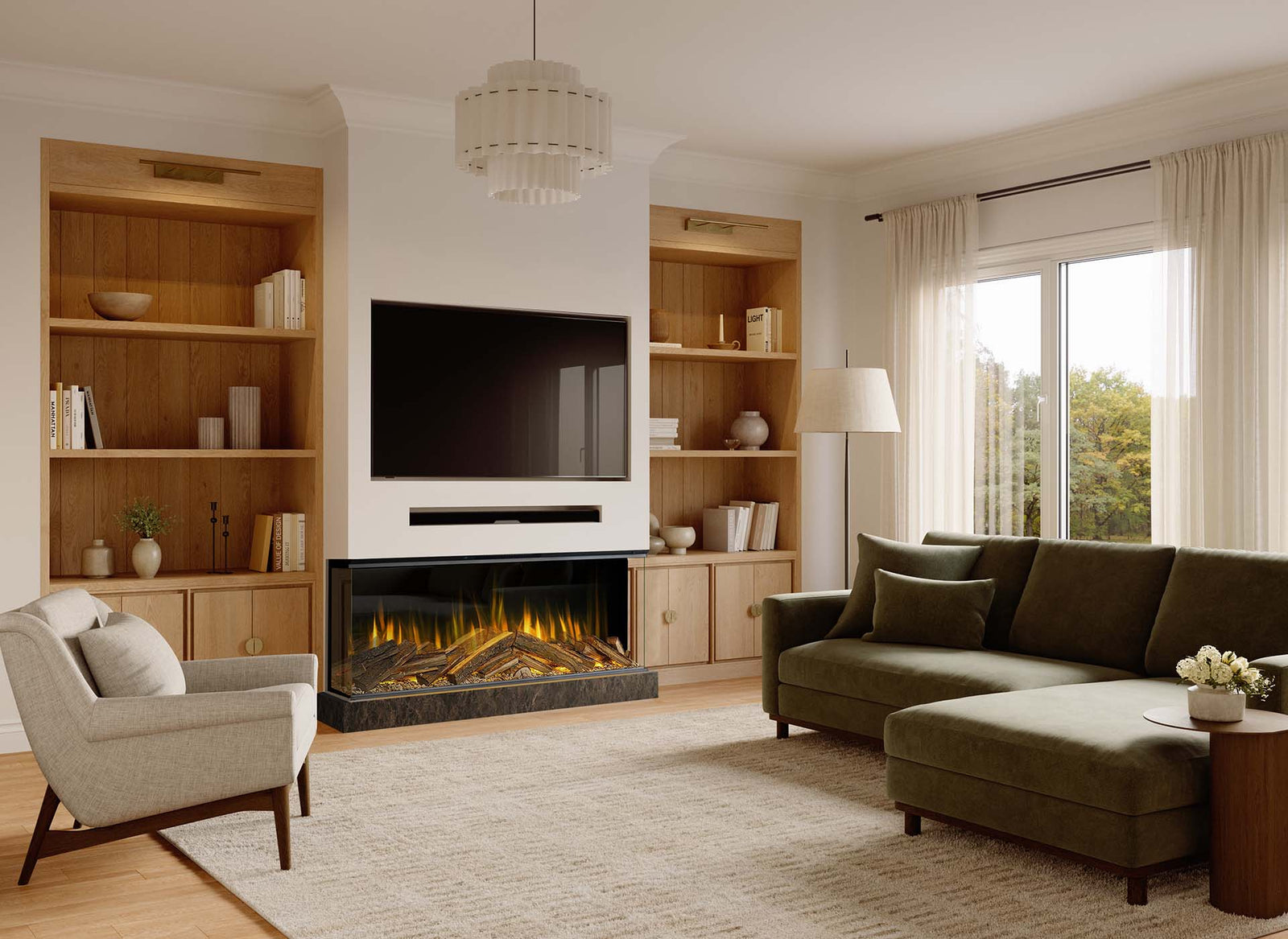 Element4 Volta 150H elektrische haard met vlambeeld in een moderne woonkamer