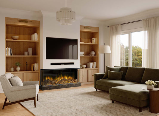 Element4 Volta 150H elektrische haard met vlambeeld in een moderne woonkamer