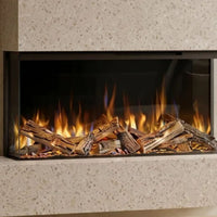 Element4 Volta 80 met brandend houtvuur in een natuurstenen haardombouw
