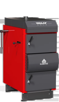 Klimosz Wally Holz 25 houtkachel, rood en grijs, vooraanzicht