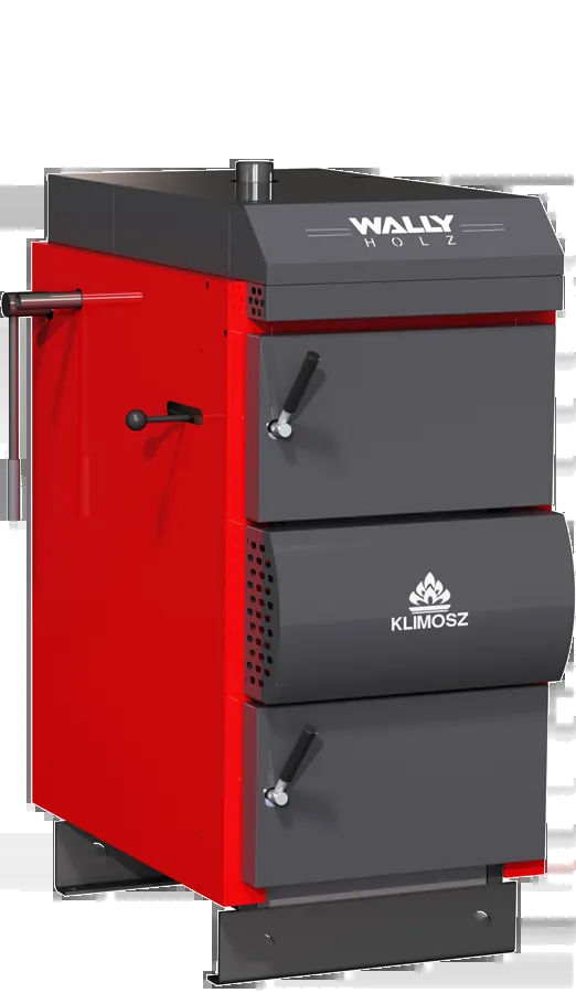 Klimosz Wally Holz 25 houtkachel, rood en grijs, vooraanzicht